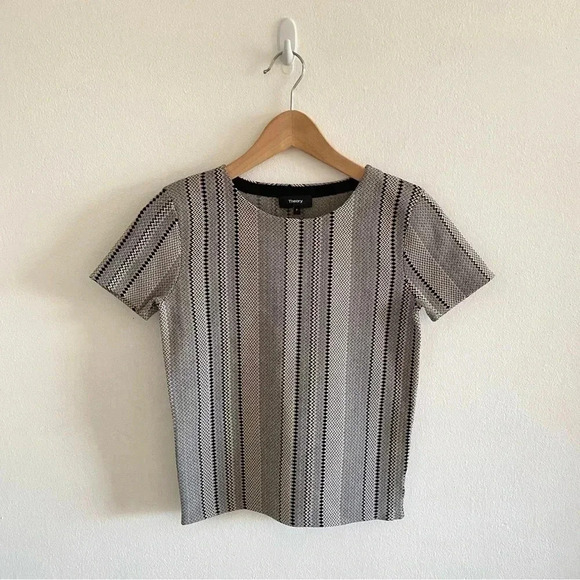 Theory Ferson B Matte Short-Sleeve Top Khaki/Black size P $265 - Picture 2 of 9